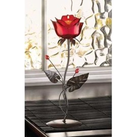 Romantic Rose Votive Holder Red Glass Flower Candle Stand