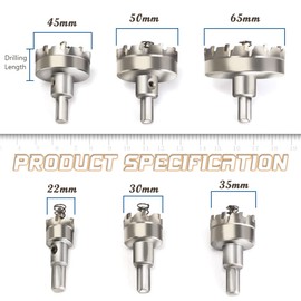 SagaSave Carbide Hole Cutter Set Durable Hole Saw Set for Carbide 6 Pieces (22mm, 30mm, 35mm, 45mm, 50mm, 65mm)