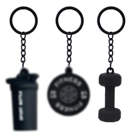 XPEX Set of 3 men's key rings, funny dumbbell key ring, fitness gifts, men including barbell plates, water bottles, dumbbells