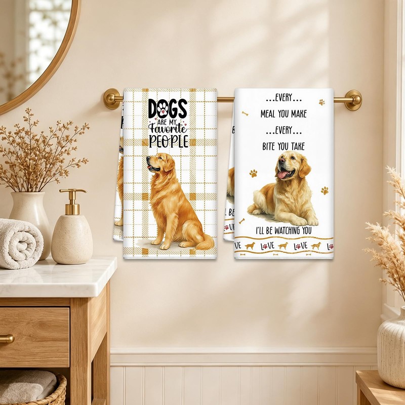 Golden Retriever Tea Towel for Dog Lovers, 100% Cotton Kitchen