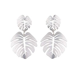 Gold Green Palm Leaf Dangle Earrings Tropical Monstera Leaves Eardrop for Women Bohemia Jewelry-silver