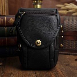 Men's Genuine Leather Small Messenger Shoulder Bag sattyerubagguhukkuuesutobaggu Multi-function Bag Mobile/Purse Storage po-tiuesutoberutopakku 269 - black -