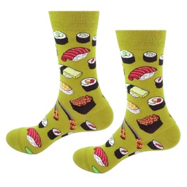 LYF STILE Sushi Fish Food Funny Novelty Socks - Green Cotton Blend Crew High Christmas Xmas Gift Mens Womans UK Size 5-11 - 1 Pair