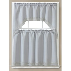 GLORY RUGS 3pc Kitchen Curtain Solid Gray Valance Set 1 Swag Valance and 2 Tiers 2 Tiers Width 29"x 34" Each and The Valance Length 58"x34"
