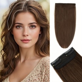 TANJET Clip in Hair Extensions 6 Inch 100% Human Hair Natural Seamless Soft Silky Short Toppers for Women With Thinning Hair Clip in Extensions Real Human Hair (#4 Medium Brown 6 Inch 10g/Pack/1pcs）