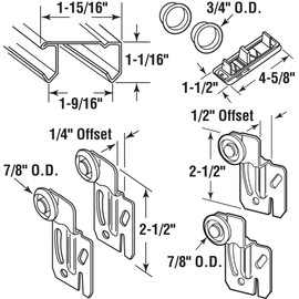 Slide-Co 161791 By-Pass Closet Track Kit, 48 In., 2-Door Hardware, Brass-Plated Pulls (1 Kit)