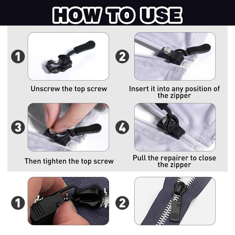 NICECONE 15 Pcs Zipper Repair Kit, 3 Sizes Instant Quick