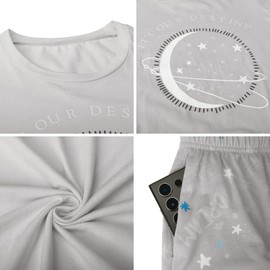 TeJoyce Women's Pyjamas Sets Cotton Short Pjs Set Short Sleeve with Shorts 2 Piece Loungewear Soft Cute Print Sleepwear Ladies Summer Pjs Set Grey