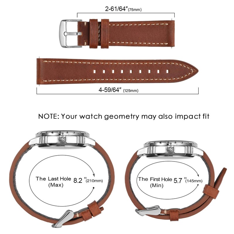 BISONSTRAP Leather Watch Straps, Quick Release Replacement Band for Men