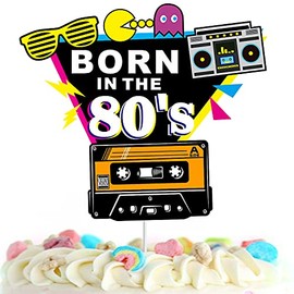 80's Cake Topper - born in the 80s Themed Party Happy Birthday Cake Decor 1980's Themed party supplies