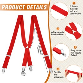 Men's X Shape Adjustable Braces Elastic Durable Braces with Metal Clips, red