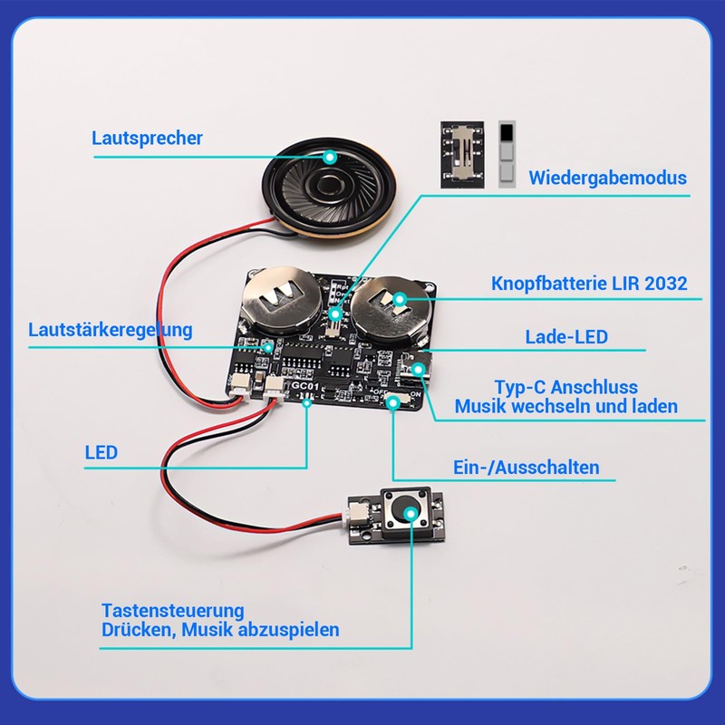 DONGKER Sound Module Button Control 8 m Adjustable Volume and
