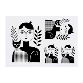 Azeeda 4 x 'Abstrakte Frau und Katze' Temporäre Tattoos - Wasserfest, Hautfreundlich & Ungiftig · Transfers in Verschiedenen Größen (TO00072690)