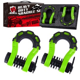AMBULL Shackles Upgrade 3/4" D Ring Shackle (2 Pack) 70,000 lbs Break Strength with 7/8" Pin, Isolator and Washer Kits for Use with Tow Strap, Winch, Off-Road Truck Vehicle Recovery, Green