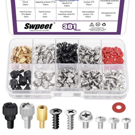 Swpeet 310Pcs Computer Screws Motherboard Standoffs Screws Assortment Kit, PC Computer Screws Kit Set for Mainboard, Hard Drive HDD Hard Drive PC Fan Power Supply DIY PC Installation & Repair
