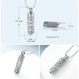 Cremation Jewelry Urn Necklace for Ashes Pendant with Hollow Glass Vial Cylinder Cremation Keepsake Memorial Lockets Ashes Holder for Women Men Pet