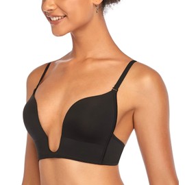 DotVol Women's Deep Plunge Bra Convertible Push up Low Cut Seamless U Shaped Wire Bra(34D, Black)