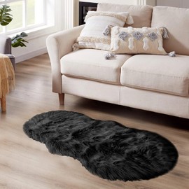Latepis Black Faux Sheepskin Rug 2x4 Shag Rug for Bedroom Fluffy Rug Faux Fur Rug Non-Slip Throw Rug for Living Room Fuzzy Rug for Dorm Pet Mats Luxury Home Decor