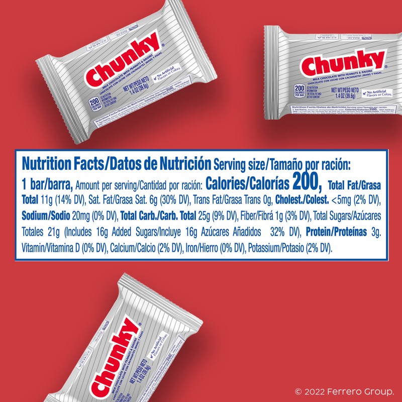 Chunky, Bulk 24 Pack, Milk Chocolate with Peanuts and Raisins