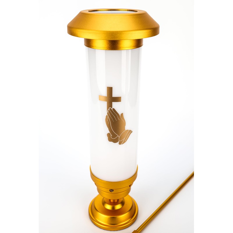 OURMEMO White Solar Praying Hands Cross Grave Stake Light -