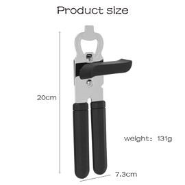 Tin Opener Manual, Handheld Heavy Duty Can Opener, Stainless Steel Smooth Edge Hand Can Openers, Easy Turn Knob Bottle Opener, Top Lid Kitchen Essentials Gadgets Tool, Black