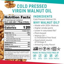 Octonuts Cold Pressed Walnut Oil, 8 ounce, Made with California Walnuts, Plant-based, Keto, Paleo Friendly, Vegan, Gluten Free (Walnut, 1- Pack)