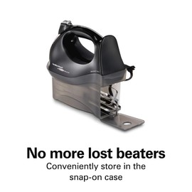 Hamilton Beach Power Deluxe 6-Speed Electric Hand Mixer with Snap-On Storage Case, QuickBurst, Beaters, Whisk, Powerful 250 Watt Motor, Bowl Rest, Black (62692)