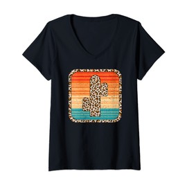 Womens Leopard Cactus Serape Pattern Cheetah Print Retro Vintage V-Neck T-Shirt