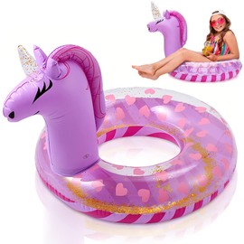 WenYa 28 Inch Unicorn Inflatable Floats Rings for Kids, Girls Unicorn Inflatable Pool Rings with Glitter for Kids Swimming Pool Water Sports (Purple)