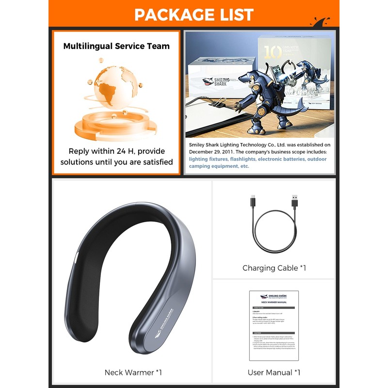 Smiling Shark Neck Warmer, Neck & Hand Warmer Ricaricabile Professionale