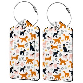 Cartoon Dogs Luggage Tags for Suitcases,2 Pack Luggage Tag, Leather Stainless Steel Loop Label Tag for Women Girl Travel Bag Suitcase