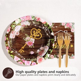 Grencian 96 Pcs House Warming Party Decorations House Warming Decoration Plates and Napkins Rustic Floral Plates Home Sweet Home Tableware Set for Welcome Home New Home Party Supplies