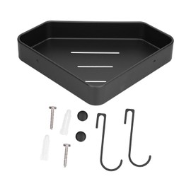 Black Corner Shower Caddy Aluminium Alloy for Bathroom Toilet Kitchen Dorm with 2 Hooks
