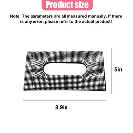 Bling Car Sun Visor Tissue Box Holder, PU Leather Auto Paper Towel Cover, Glitter Crystal Rhinestone Napkin Holder, Car Decoration Accessories for Women (Black/White)