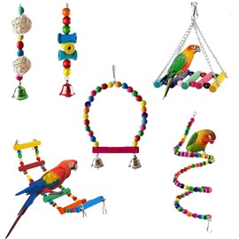 Fastpet Paquete de Juguetes Coloridos para Pájaros Pequeños y Medianos 6 Pck. para Jaula de Aves domésticas, Columpio, Escaleras, Hamaca, Campanas y más para Loros, Guacamayos, Periquitos y Canarios.