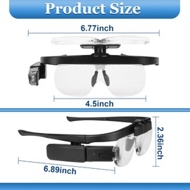 Headband Magnifying Glass, Rechargeable Head Magnifier Glasses with 2 LED Lights, 3 Detachable Lenses (1.5X-2X-2.5X) for Reading, Jewelry Crafting, and Precision Work