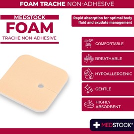 MEDSTOCK Foam Non-Adhesive Tracheostomy Dressing, TRACHY, 3.5"x3.5" (Pack of 10), Wound Care, High Absorption, Stoma Management, Drain Management, CMC Granules