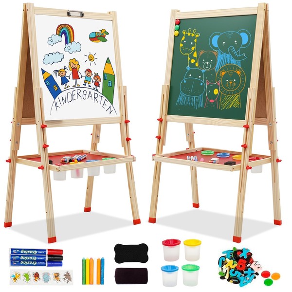 Wooden Art Easel for Kids, Double Sided Kids Easel with
