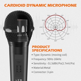 talomen L52 Wired Microphone for Singing, Metal Female, ON/Off Switch, Professional Vocal Dynamic Mic with 20ft & 6.5ft XLR Audio Cable, Cardioid Studio Microfono for Podcasting and Recording, Black