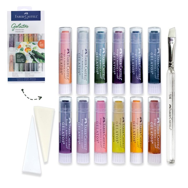 Faber-Castell Gelatos Colors Set, Translucents - Water Soluble Pigment Crayons - 12 Translucent Colors