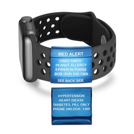 Divoti Dual-Sided Engraved Alert ID Tag for Apple Watches All Series - PVD Blue - Text