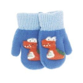 Toddler Boys Girls Dinosaur Winter Warm Knit Mittens with String Kids Baby Soft Thick Fleece Lined Gloves