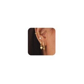 Poaiiu Gold Plated Earrings for Women - 14K Gold Hoop Earrings Set for Women Trendy Huggie Earrings Studs Cuffs Small Dainty Dangle Earrings Lightweight Cartilage Multiple Piercing Earrings Jewelry