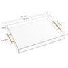 Large Clear Acrylic Serving Tray (16×18 Inches) with Gold Handles