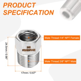 sourcing map 2pcs Stainless Steel Pipe Fitting 1/4" NPT Female x 3/8" NPT Male Reducer Hex Bushing Pipe Adapter Fittings Reducing Cast Pipe Connector for Water Oil Gas Tub