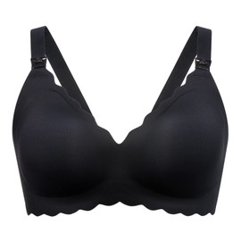 momcozy Nursing Bras for Breastfeeding, Seamless Pregnancy Maternity Bra Wireless Classic Jelly Strip Support Nursing Bra Black