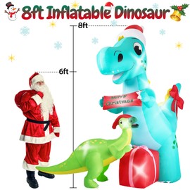 8FT Dinosaur Christmas Inflatables Outdoor Decorations, Light Up Inflatable Christmas Blow Up Yard Decorations, Giant T-rex & Parasaurolophus Xmas Holiday Decorations for Yard Lawn Garden Patio