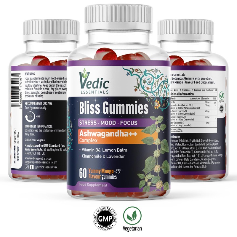 Vedic Bliss Gummies with Ashwagandha, Lemon Balm, Chamomile, Lavender, Vit