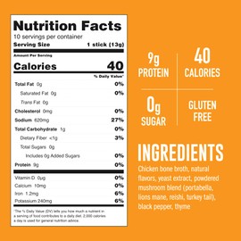 LonoLife Mushroom Chicken Bone Broth Powder Mix | 10g Protein | Collagen-Rich, Keto & Paleo Friendly | Natural Ingredients | 10 Portable Stick Pack Servings