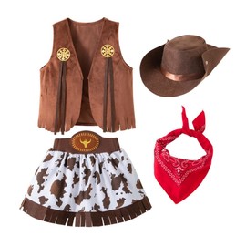 Lito Angels Cowgirl Costume Clothing Fancy Dress with Bandana Vest and Hat for Toddler Girls Size 18-24 Months 92 Brown